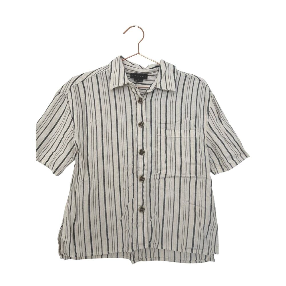 Sanctuary striped linen blend button down short sleeved top size XS
